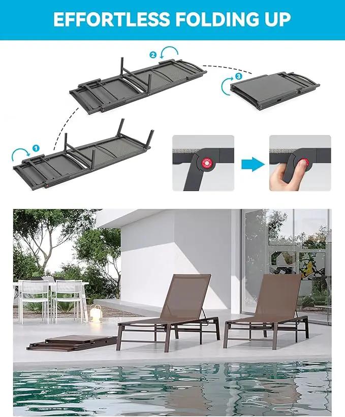 Aluminum Chaise Lounge Chair Outdoor, Foldable Patio Lounge Chair Assemble-Free, Pool Lounge Chairs with 5 Adjustable Backrest, Outdoor Lounge Chairs for Outside Poolside Beach Lawn Brown by GreenHaven Gardens