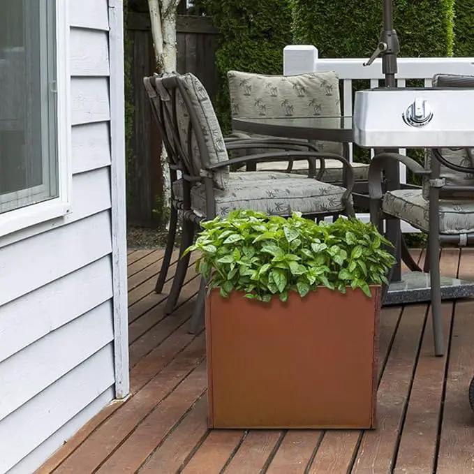 Corten Steel Planter Box Metal Planters Square Outdoor Steel Planter Cube Rustic Flower Pot 16 Inch Integral Durable Antique for Commercial Residential Garden Patio Deck and Backyard by GreenHaven Gardens