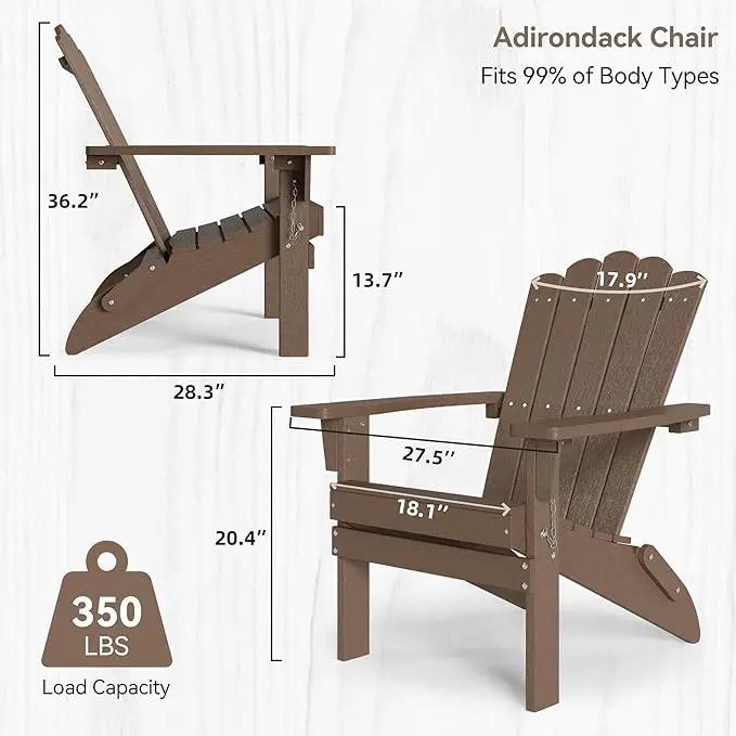 Folding HDPE Adirondack Chair, Weather-Resistant Patio Chair with Wide Armrests & High Backrest, Fire Pit Chair for Garden, Backyard, Porch,Coffee by GreenHaven Gardens