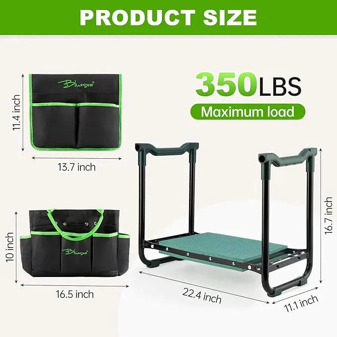Bluesea Garden Kneeler and Seat - 2-in-1 Heavy Duty Garden Stool & Thick Kneeling Pad with Tool Pouch, Foldable Garden Bench for Planting, Weeding, Seniors, Women (350lbs Capacity) by GreenHaven Gardens
