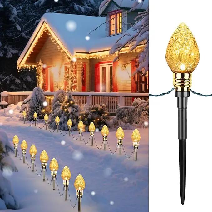 Brightown 2 Pack Strawberry C9 Christmas Pathway Lights Outdoor - Total 34.8 Feet 20 LED Christmas Walkway Lights, Christmas Lights Outdoor Decorations for Yard Lawn Holiday Outside, Warm White by GreenHaven Gardens