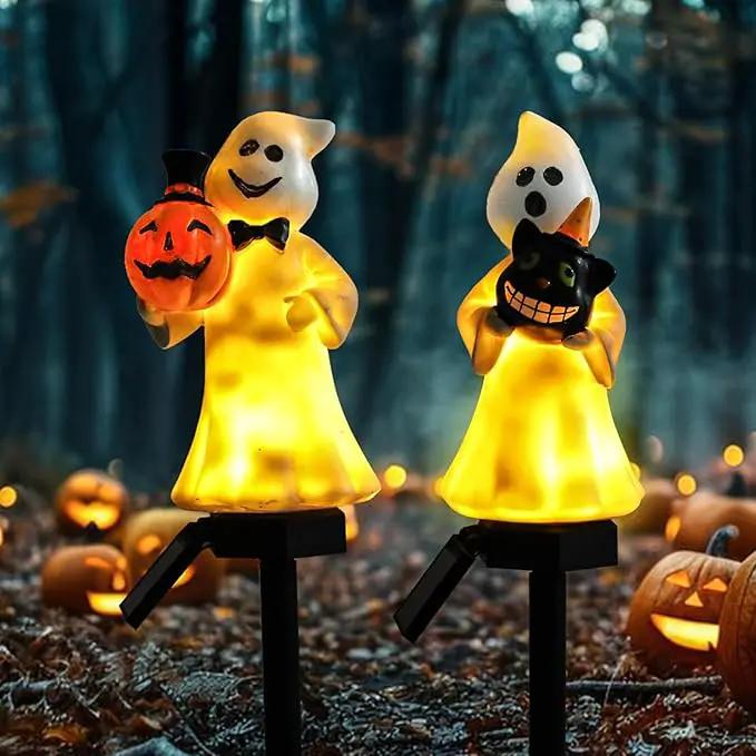 Halloween Decorations – Set of 2 Solar-Powered Ghost Decor with LED Lights, Weather-Resistant Outdoor Lighting for Garden, Pathways, and Parties by GreenHaven Gardens