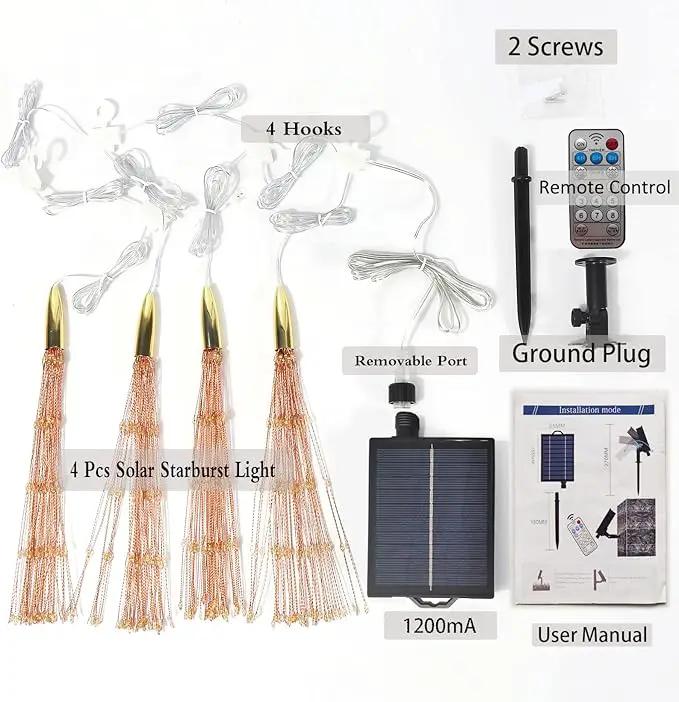 4 Pcs 800LED Solar Starburst Sphere Lights,Firework Lights Remote Control Timer 8 Modes Dimmable Waterproof Hanging Fairy Lights, Sparkly Lights for Patio Garden Tent Outdoor(Warm White) by GreenHaven Gardens
