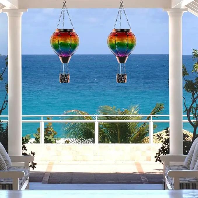 DREAMSOUL Hot Air Balloon Solar Lantern with Candle Holder, Glass Hanging Solar Lantern with Flickering Flame, Solar Lanterns Outdoor Waterproof for Lawn, Patio, Porch, Tree Decor by GreenHaven Gardens