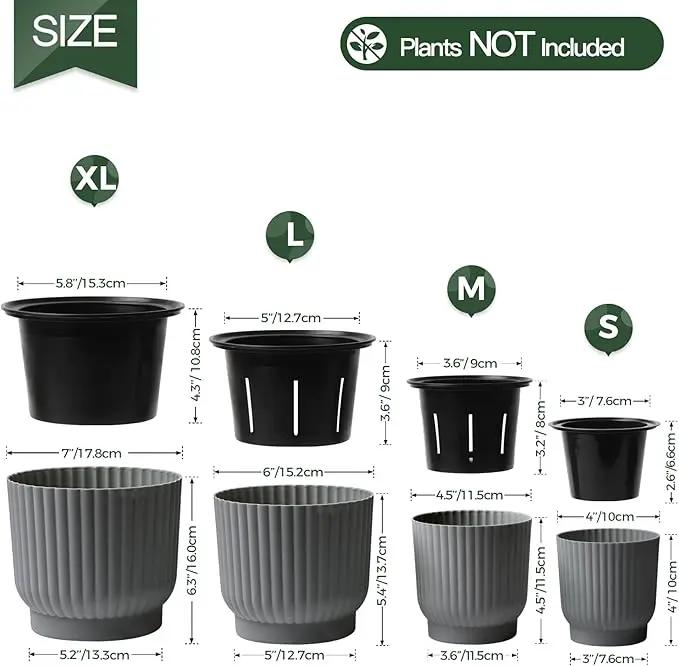 T4U 7 Inch Self Watering Pots for Indoor Plants, 4 Pack Gray Plastic Flower Pots for All House Plants, Flowers, African Violets by GreenHaven Gardens