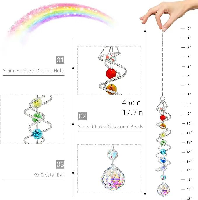 H&D HYALINE & DORA Sun Catchers for Windows,Crystal Sun Catcher with Seven Chakra Beads,Decorative Wind Spinner Tail Suncatcher for Indoor Christmas Decoration17.7in by GreenHaven Gardens