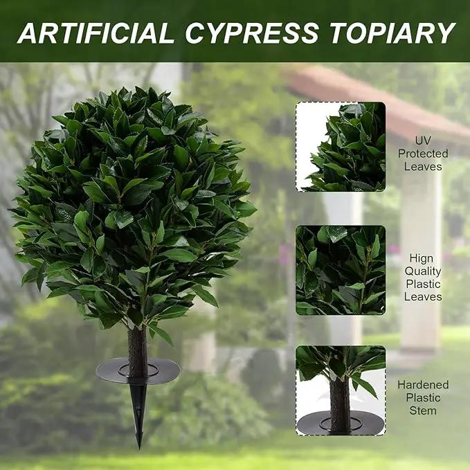 24" Outdoor Evergreens in Outdoor Artificial Shrub Potted Plant Plant for Indoor Porch of Home and Office 2 Pieces a Set Topiary Trees Faux Boxwood with Spike. Easy to Push in The Ground by GreenHaven Gardens