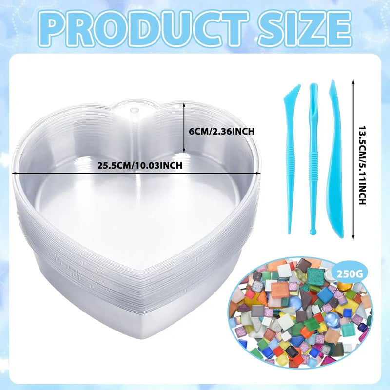 24 Pcs Stepping Stone Kit Includes Concrete Mold, Mosaic Tiles and Carving Tools, DIY Craft Handmade Stepping Stone Kit for Kids, Family, Garden Outdoor Decor, No Concrete Mix(Heart,10 Inch) by GreenHaven Gardens