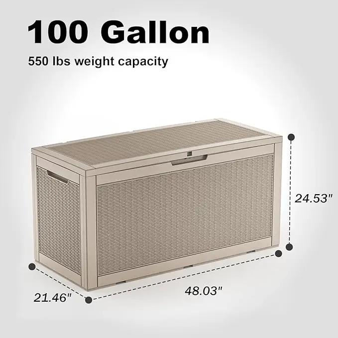 100 Gallon Waterproof Outdoor Storage Box,Resin Deck Box,Lockable Outside Storage Box Container for Patio Furniure,Garden,Pool Tools (100 Gallon,Grey pattern) by GreenHaven Gardens