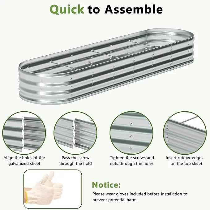 zizin 2 Pack Galvanized Raised Garden Bed Metal Oval Raised Garden Beds Outdoor Planter Box for Vegetables (8x2x1FT, Silver) by GreenHaven Gardens