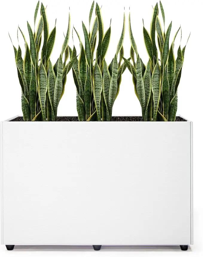 Planter Box Rectangular Block - 24×16×12IN Galvanized Steel Metal Long Box Planter Easy Installation Modern Outdoor Tall Planters All-Weather Use with Drainage Holes for Patio/Porch(White) by GreenHaven Gardens
