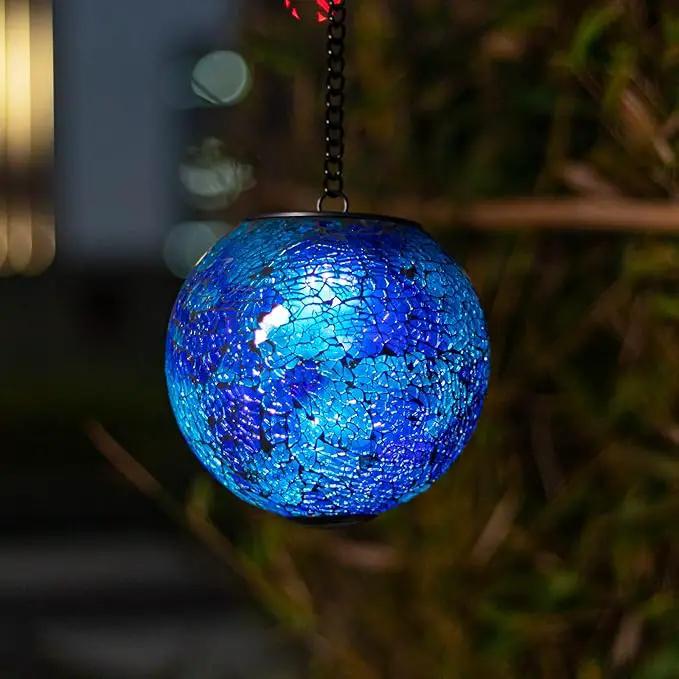 VCUTEKA Solar Lanterns Outdoor Waterproof - Hanging Solar Lights Garden LED Lanterns Mosaic Glass Design for Landscape Patio Yard Garden Pathway Decoration