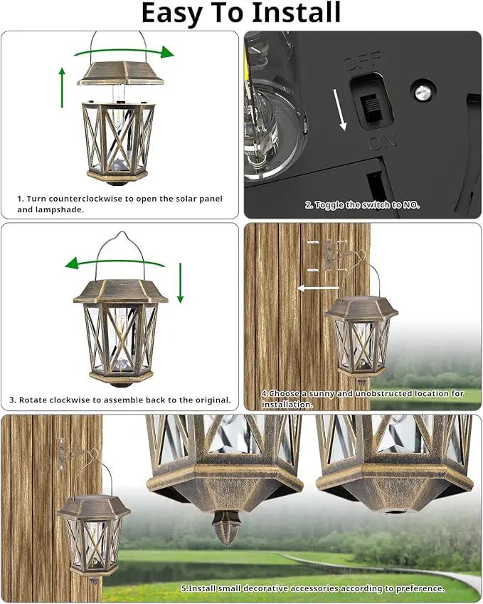 Solar Lantern Outdoor Waterproof, Metal Solar Lights Outdoor with Clear Glass, LED Solar Powered Lights Wall Mount for Yard Garden Wall Outdoor, Bronze - 2 Pack by GreenHaven Gardens