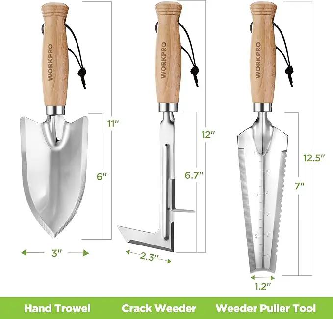 WORKPRO Garden Tool Set, 3 Pcs Gardening Hand Tools with Wood Handle, Weed Puller, Crack Weeder, Hand Trowel, for Planting, Digging, Weeding, Ideal Gardening for Women & Men by GreenHaven Gardens