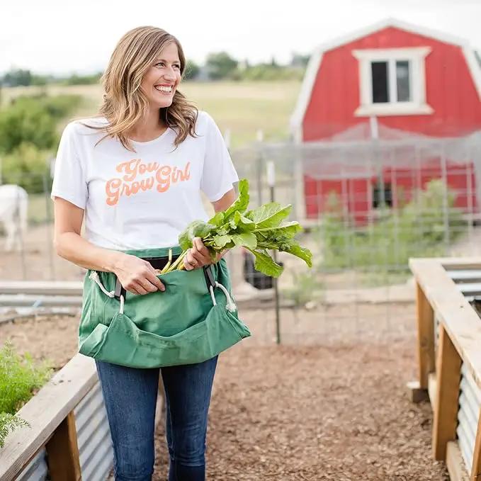 Roo Gardening Apron with Pockets & Harvesting, Picking Pouch - Adjustable, Water-resistant, Washable Canvas Cotton by GreenHaven Gardens