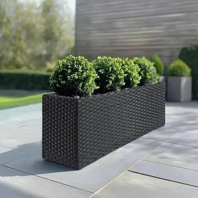 SUNNYPARK Set of 2 Large Rectangular Planter with Removable Liner, All-Weather PE Rattan Modern Planters Indoor Outdoor Flower Plant Pots Garden Box Patio Yard Front Porch Deck by GreenHaven Gardens