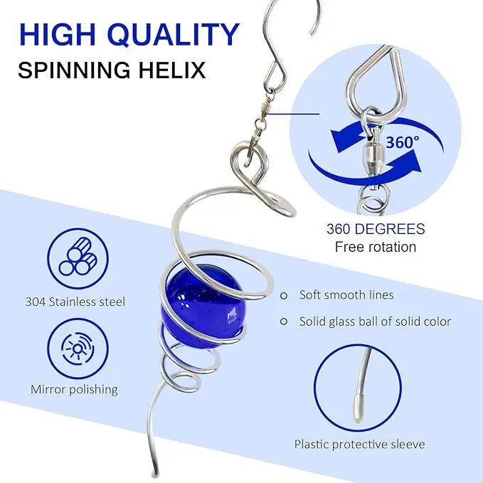 Gazing Ball Spiral Tail Wind Spinner,Decorative Wind Spinner 11inch Tail and 2 inch Glass Orb. Indoor Outdoor Wind Spinner Tail Sun Catcher Garden Decoration-13 inch Height(Dark Blue) by GreenHaven Gardens