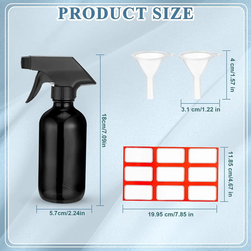 Norme 12 Pcs 8 oz Glass Spray Bottles with Funnels and Labels Refillable Cosmetic Empty Spray Bottles with Sprayer Containers for Essential Oil Cleaning Solutions(Black,Classic) by GreenHaven Gardens