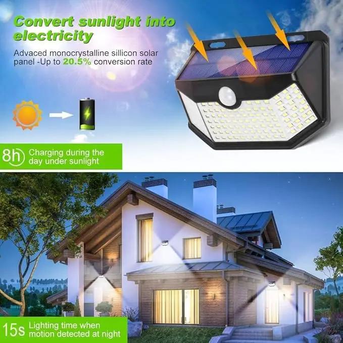 HMCITY Solar Lights Outdoor 120 LED with Lights Reflector and 3 Lighting Modes, Motion Sensor Wall Lights,IP65 Waterproof Solar Powered for Garden Patio Yard (Back Button 2Packs, Daylight White) by GreenHaven Gardens