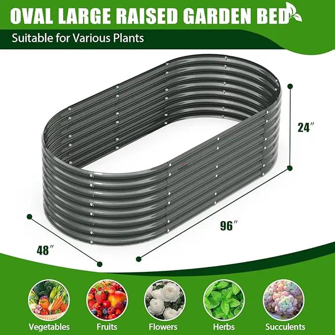A ANLEOLIFE 8X4X2 ft Galvanized Raised Garden Beds Outdoor, Oval Large Metal Deep Root Planter Box for Planting Vegetables Flowers Herb, Anti-Rust & Easy-Setup, Quartz Grey by GreenHaven Gardens