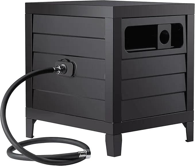 Metal Garden Hose Reel Deck box, Durable Steel Garden Hose Storage Box Cabinet, 150ft 5/8" Garden Hose Capacity. - Hose guide Manual Rewind, No-leak aluminum water connections by GreenHaven Gardens