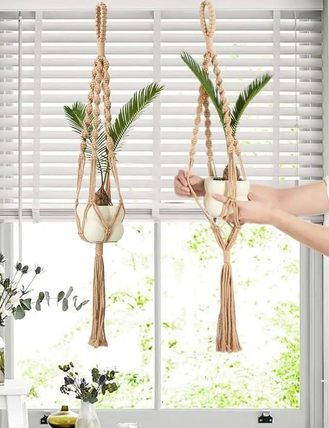 2Pcs Macrame Plant Hangers Indoor & Outdoor (27.56”) Boho Hanging Planters for Indoor Plants, Macrame Wall Hanging Decor for Flower Pots & Baskets (Pots Not Included) by GreenHaven Gardens