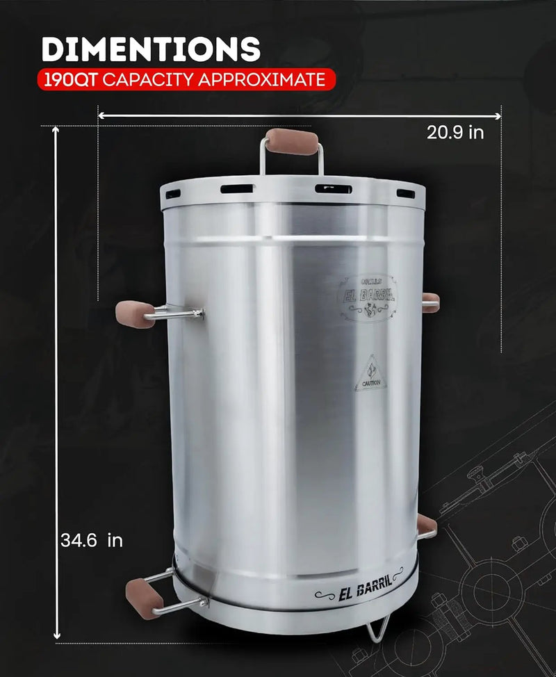 El Barril Lite Large Barrel Smoker Grill, Stainless Steel 430, 45 lb Capacity, 14 Meat Hooks, Upper Grill and Handler, Outdoor Vertical Charcoal BBQ (Lite 45LBS Large) by GreenHaven Gardens