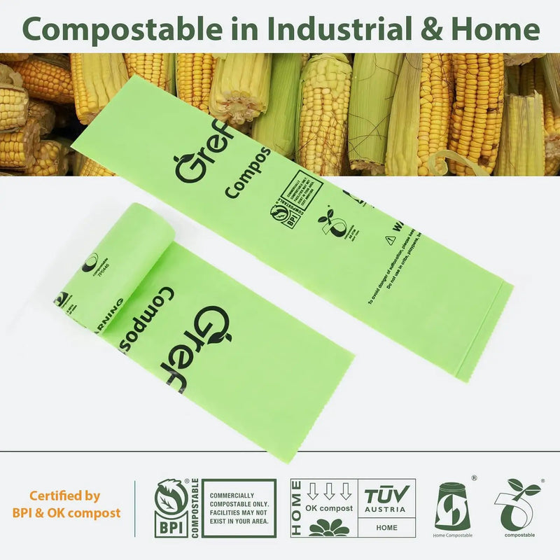 Compostable Bags for Kitchen Compost Bin, 1.2 Gallon, 125 Count, Certified by BPI and ASTM, Leakproof and Odor Control by GreenHaven Gardens