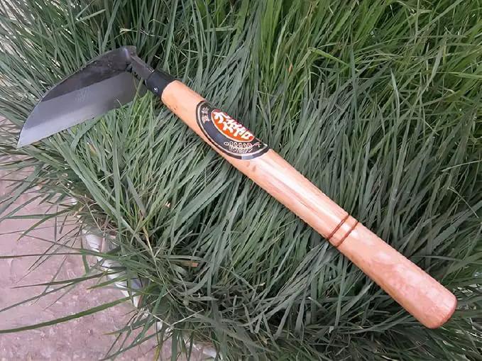 Kana Hoe 217 Japanese Garden Tool - Hand Hoe/Sickle is Perfect for Weeding and Cultivating. The Blade Edge is Very Sharp. (Beige-021) by GreenHaven Gardens