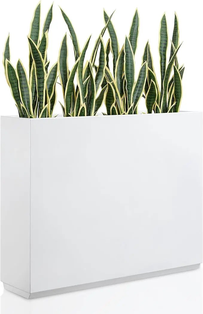 Metallic Heavy Planter for Outdoor Plants, 38Lx10Wx30H Inches Tall and Long Metal Divider Planter Box with for Outside & Indoor, Seamless (White) by GreenHaven Gardens
