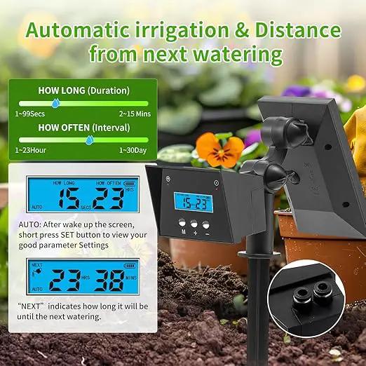 Solar Drip Irrigation System, Automatic Irrigation System for Outdoor Gardening，2200mA Battery and rain Sensing Function,for courtyards, Balconies, Gardens, 10 Potted Plants by GreenHaven Gardens