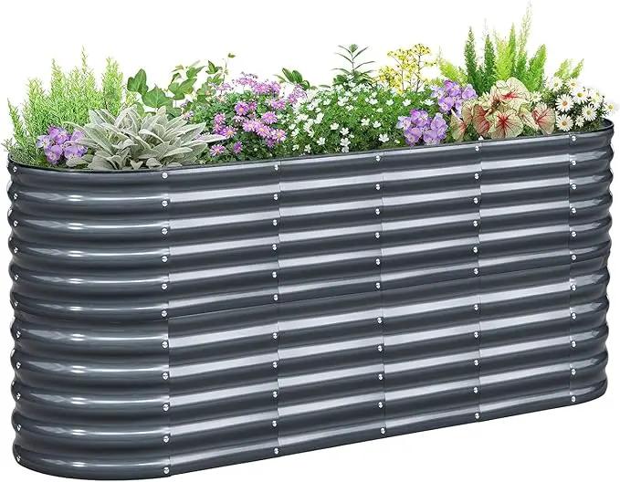 KING BIRD Raised Garden Bed 2.85 ft Tall 9 in 1 Galvanized Planter Garden Box Outdoor for Gardening, Deep Root Vegetables, Flowers 6.6x1.96x2.85 ft, Dark Grey by GreenHaven Gardens