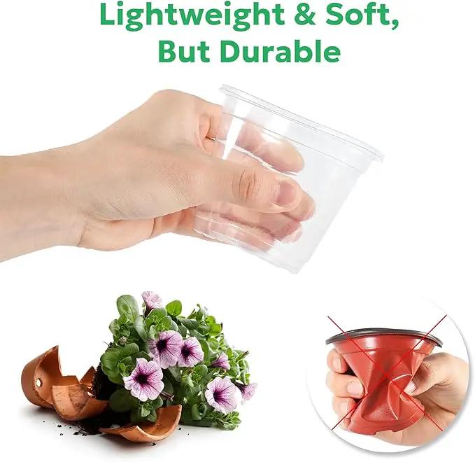 50 Packs 4 Inch Reinforced Clear Nursery Pots with Drainage Hole, Transparent Variety Pack Plastic Plant Pot Seedling Planter Seed Starter Flower by GreenHaven Gardens