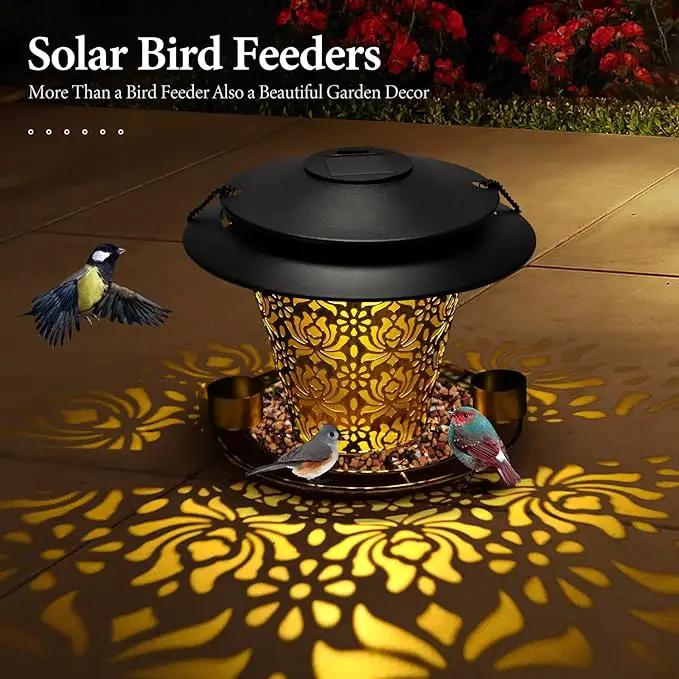 Solar Bird Feeders for Outside Hanging Metal Wild Bird Feeder Solar Lanterns Outdoor Waterproof Garden Decor for Yard Brown by GreenHaven Gardens