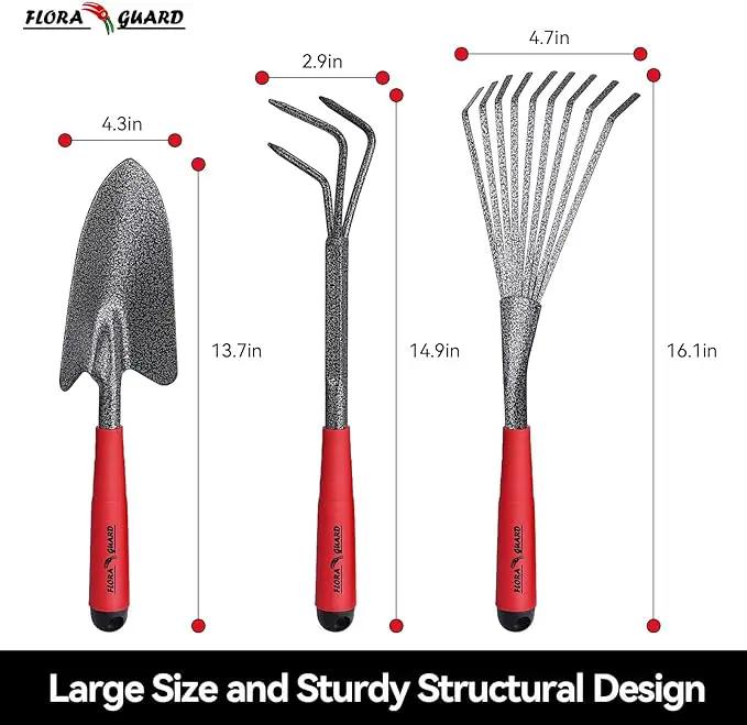 FLORA GUARD Garden Tool Set， 6 Piece Heavy Duty, Large Size Gardening Hand Tools, Sturdy & Durable, Classic Utility Gardening Gift for Men and Women by GreenHaven Gardens