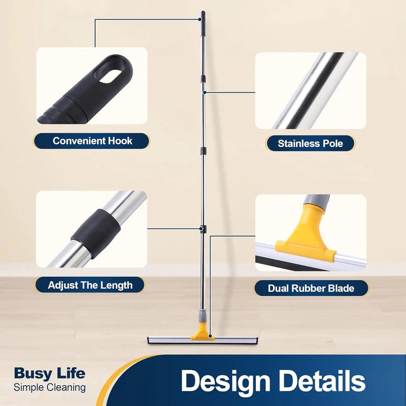 Yocada 17.7" Floor Squeegee Rubber TPR Blade Scrubber Broom 61.8inch Pole Household Broom for Garage Courtyard Shower Bathroom Floor Marble Glass Tile Water Foam Pet Hair Removal Cleaning by GreenHaven Gardens