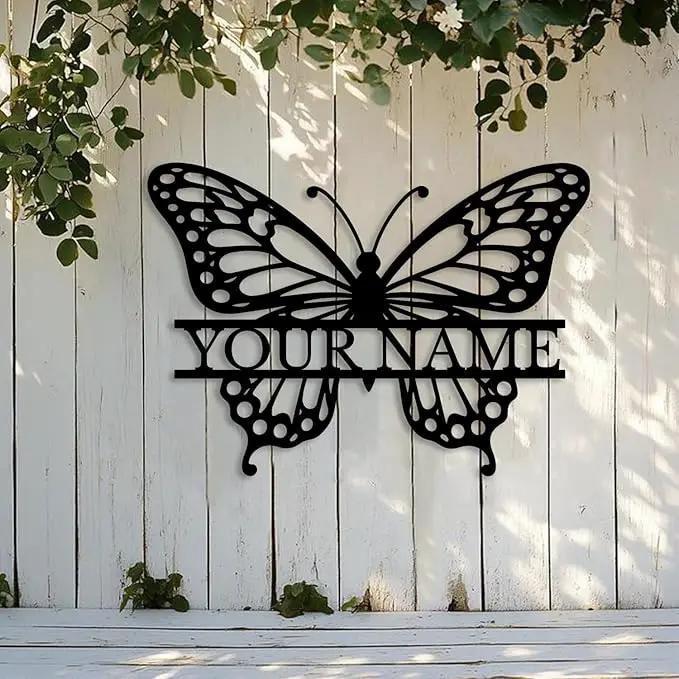 Custom Butterfly Metal Sign,Personalized Butterfly House Number Signs,Personalized Gardener Name Sign,Garden Patio Wall Decor (Style-1) by GreenHaven Gardens