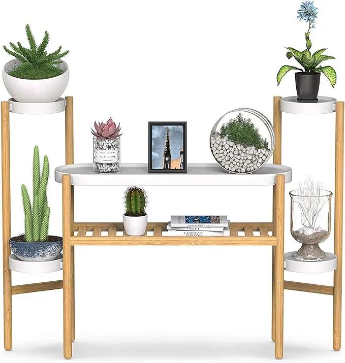 Bamboo Plant Shelf Indoor, 3 Tier Tall Corner Plant Shelves Holder & Plant Display Rack for Outdoor Garden Indoor Home by GreenHaven Gardens