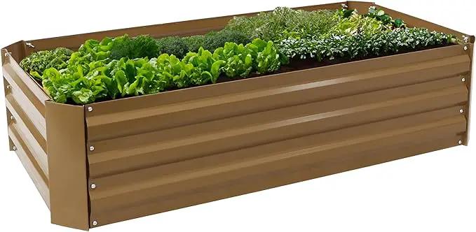 Sunnydaze 11.75" H Raised Metal Garden Bed - Galvanized Raised Garden Bed Outdoor for Vegetables and Flowers - Brown - 4' x 2' Rectangle by GreenHaven Gardens