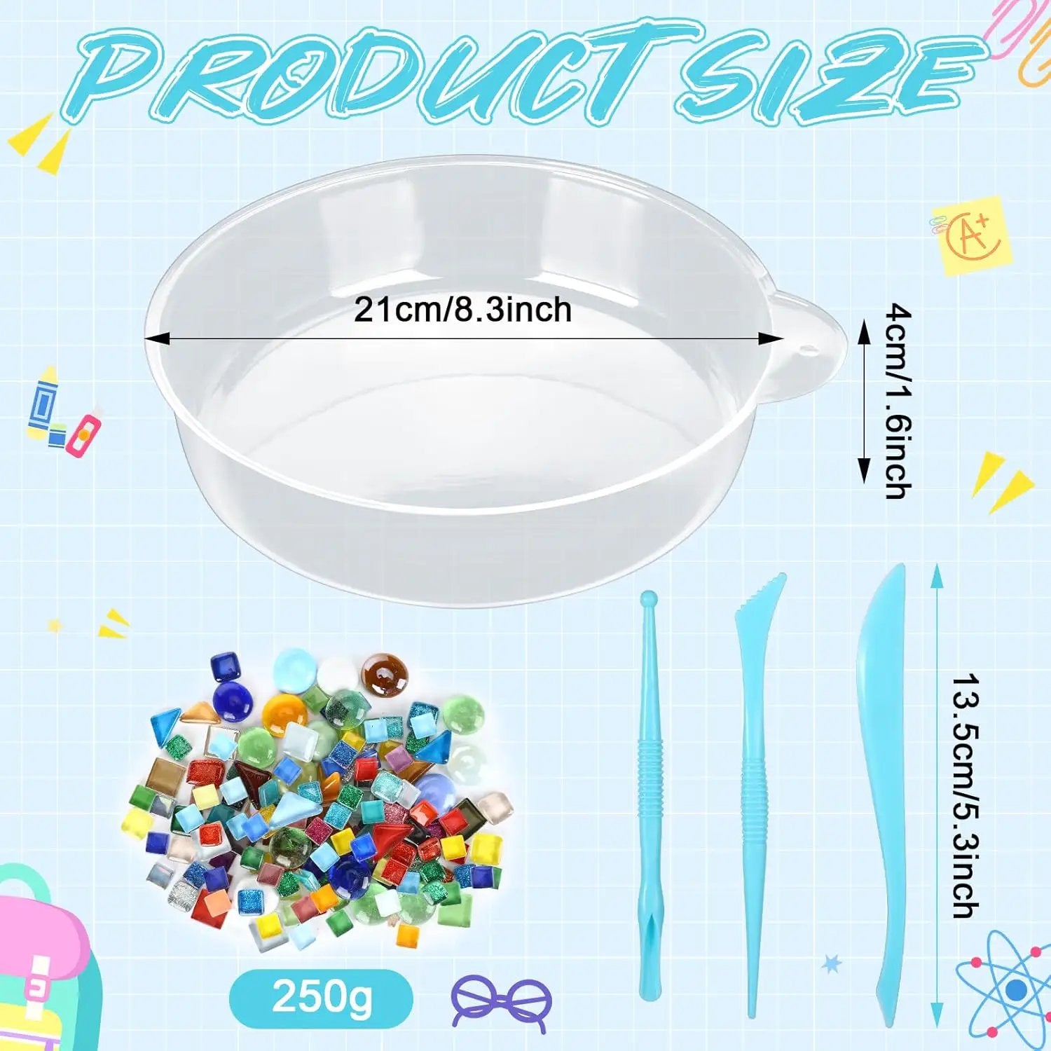 24 Pcs Stepping Stone Kit Includes Concrete Mold, Mosaic Tiles and Carving Tools, DIY Craft Handmade Stepping Stone Kit for Kids, Family, Garden Outdoor Decor, No Concrete Mix(Round,8.3 Inch) by GreenHaven Gardens