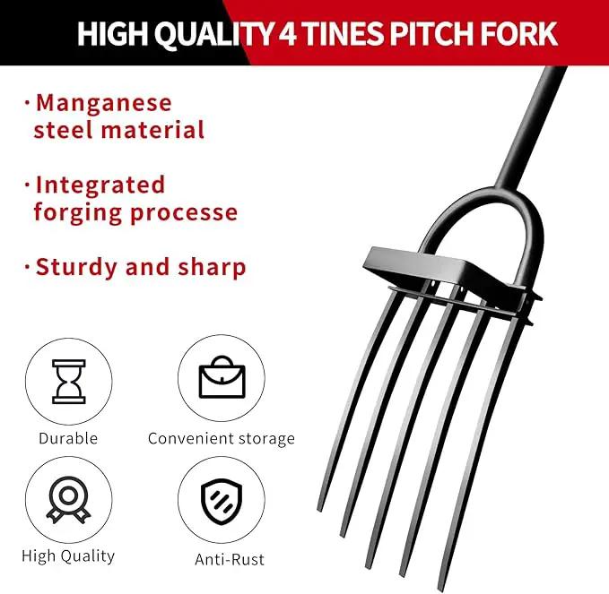 Garden Fork, Pitchforks for Digging Composting Spading, Long Hand Tiller & Cultivator - 5 Tine, 45 inches by GreenHaven Gardens