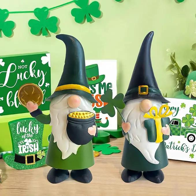 HONGLAND St. Patricks Day Decorations Outdoor Green Gnomes, Metal Gnomes Figurine Irish Leprechaun St Patricks Day Decor, Luck Shamrock Gnome for Home Outside Garden Lawn Party Yard Patio (14 INCH) by GreenHaven Gardens