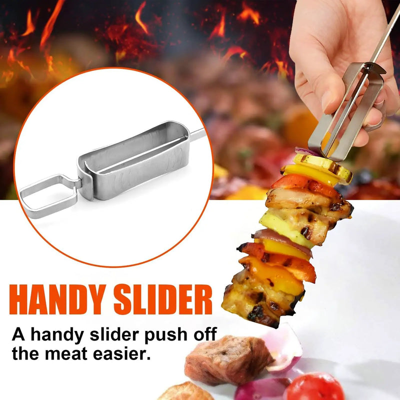 BBQ Skewers, Premium 304 Stainless Steel BBQ Skewers,15 Inch Heavy Duty Metal Kabob Sticks for Grilling, Reusable & Dishwasher Safe (Single fork8) by GreenHaven Gardens
