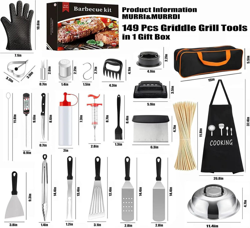 MURRI&MURRDI 149 Pcs Griddle Grill Tools Set, Stainless Steel Griddle Accessories Kit for Blackstone and Camp Chef, BBQ Grill Barbecue Tool Set with Carry Bag Barbecue Accessories Gifts for Men by GreenHaven Gardens