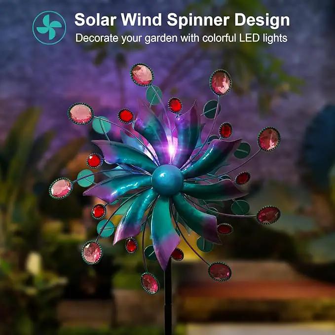 Solar Wind Spinners for Yard and Garden-60.6 Inch 360° Metal Wind Sculptures Outdoor Clearance Kinetic Windmills with Multi Color Led Glass Ball by GreenHaven Gardens