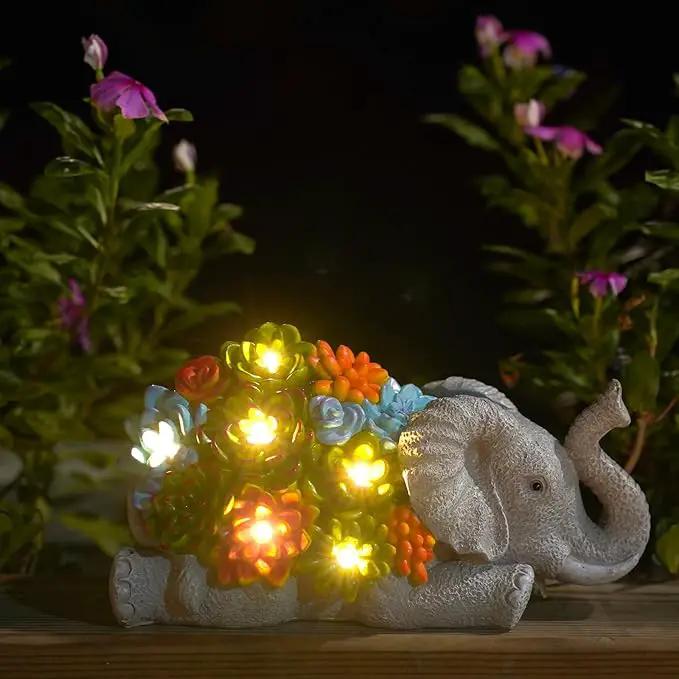 Nacome Elephant Statues with Succulent for Garden Decor: Solar Outdoor Clearance Outside Yard Art Porch Patio Balcony Front Lawn Ornaments –Birthday Gifts for Mom Grandma Women by GreenHaven Gardens