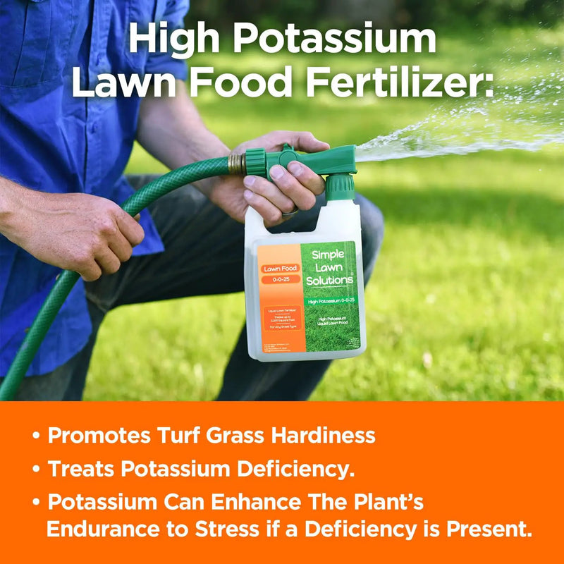 Simple Lawn Solutions - High Potassium Lawn Food Liquid Fertilizer 0-0-25 - Concentrated Spray - Turf Grass Vigor and Plant Hardiness - Summer and Fall - Any Grass Type (32 Ounce) by GreenHaven Gardens