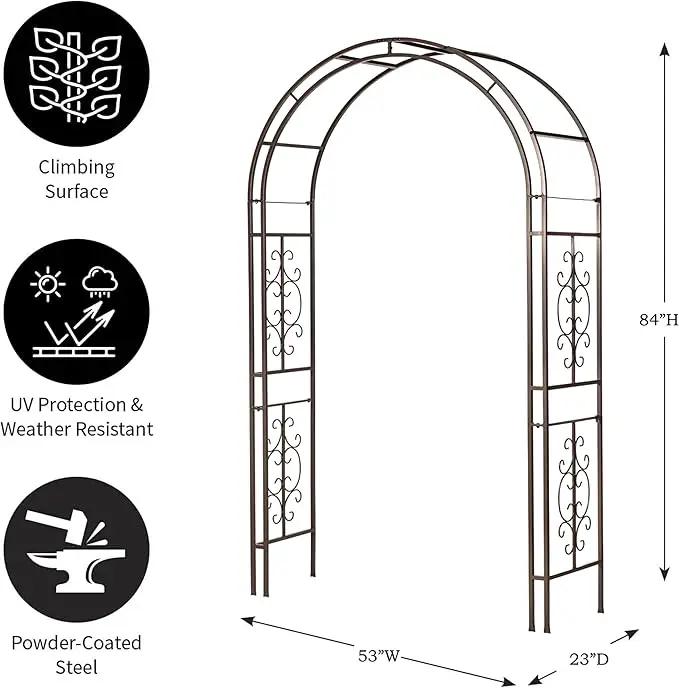 Evergreen Plow & Hearth Montebello-Gunmetal Garden Arbor - 7 Feet Tall | Slim Metal Arch with Iron Trellis for Climbing Plants | Elegant Wedding Arbor | Outdoor Patio & Garden Decor by GreenHaven Gardens