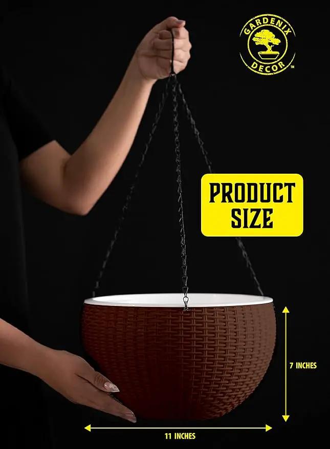 GARDENIX DECOR Self Watering Hanging Planter, 11'' Indoor, Brown, Coco Coir, with Water Level Indicator, Round, 1 Pack by GreenHaven Gardens