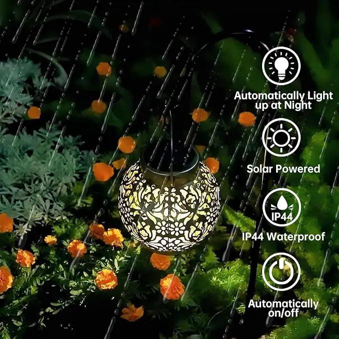 Set of 2 Outdoor Solar Hanging Lantern Lights Metal LED Decorative Lamp for Garden Patio Courtyard Lawn and Table with Hollowed-Out Design (Antique Bronze) by GreenHaven Gardens